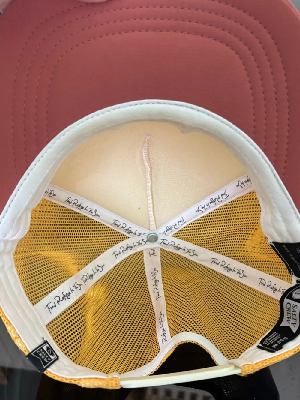 Salty Crew Breathable Snap Back Hat Colorblock Pink, Yellow, White One Size